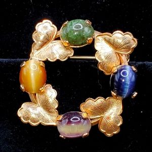 Vintage Signed 12K gold filled Brooch pin Onyx Agate